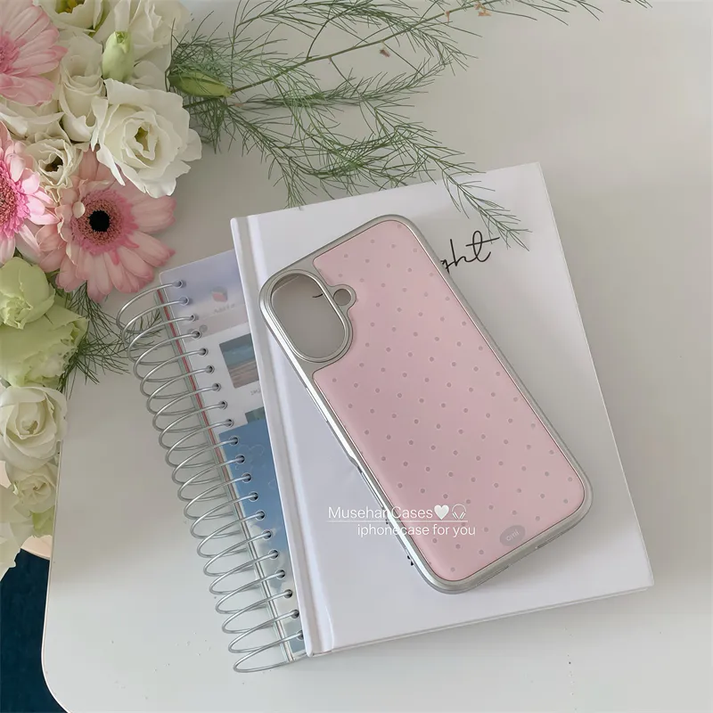 Phone Cases Korean - Korean ins Cream Pink Polka Dot