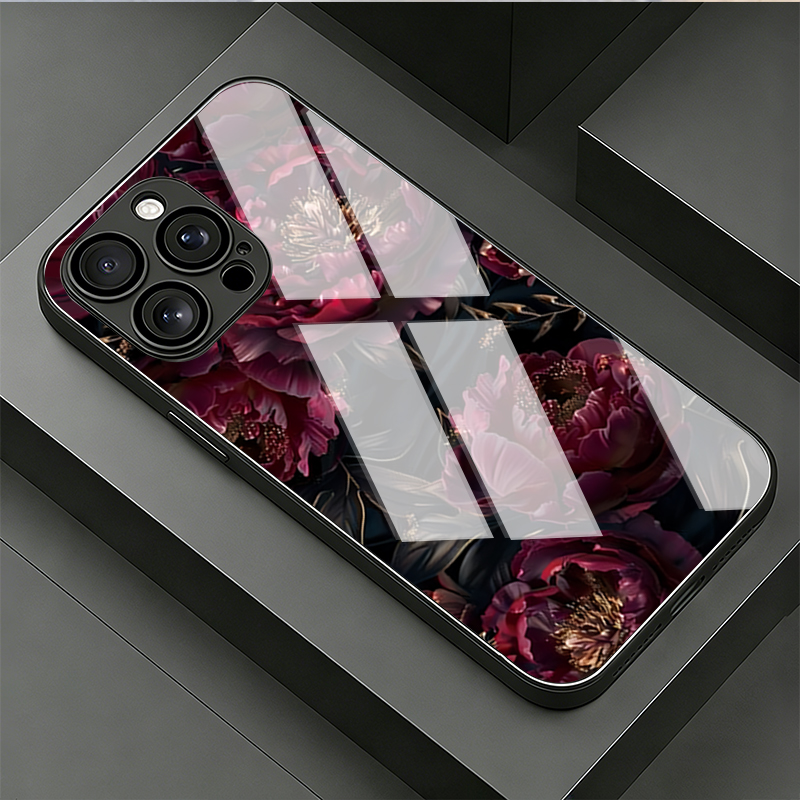 Phone Cases Vogue - Vogue Dark Red Rose Tempered Glass