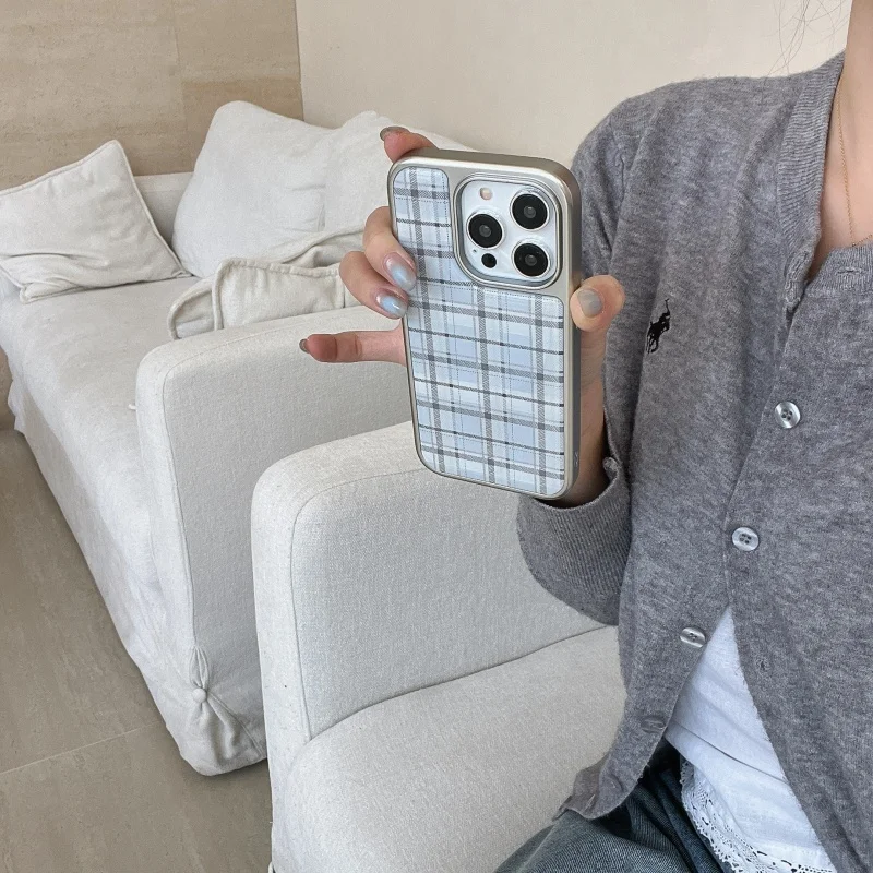 Korean Ins Epoxy Blue Plaid Pa - Phone Cases Korean recension och pris