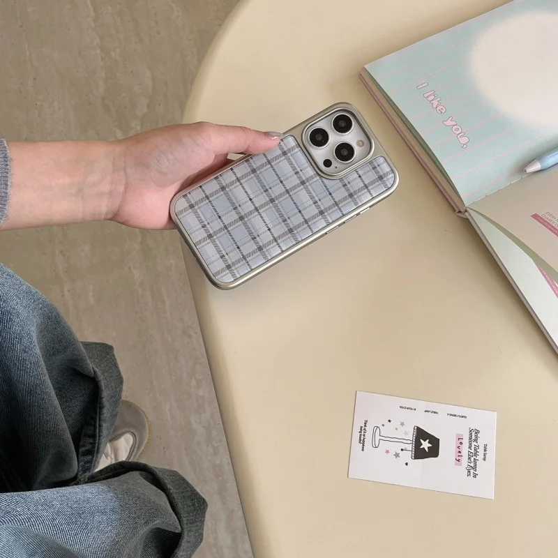 Korean Ins Epoxy Blue Plaid Pa - Phone Cases Korean recension och pris