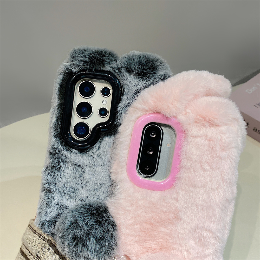 Cute Rabbit Ears Fluffy Stand  - Phone Cases Samsung recension och pris
